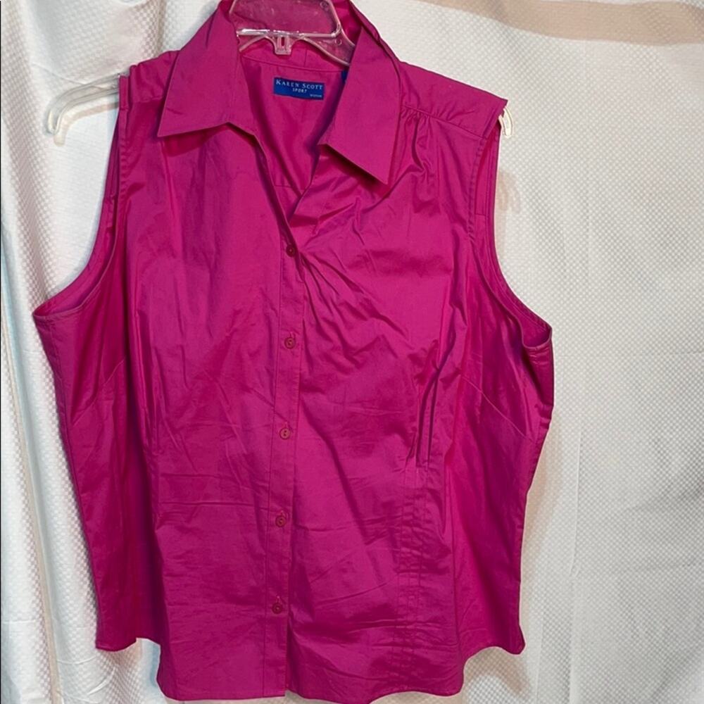 Karen Scott 2x sleeveless hot pink blouse worn 1